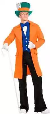 Electric Mad Hatter Orange Alice Wonderland Fancy Dress Halloween Adult Costume • $70.95