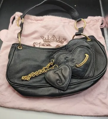 $45 • Buy Juicy Couture RARE Y2K Black Leather Purse With Storage Bag