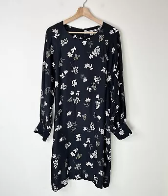 Country Road Womens Size 16 Dress Black Floral Shift Long Sleeve Lined • $26
