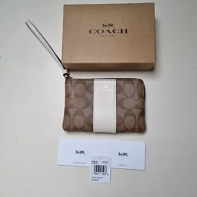 £25 • Buy Ladies Coach Signature Corner Zip Wristlet Pouch Purse Wallet Brand New In Box
