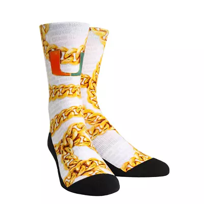 Rock Em Miami Hurricanes Turnover Chain All Over NCAA Licensed Crew Socks • $18.99