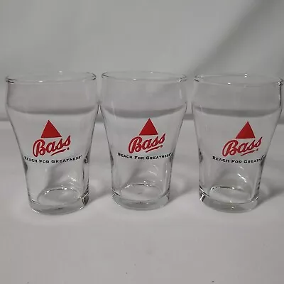 Bass Beer Reach For Greatness Mini Pilsner Glasses 4 Inch Tall Set Of 3 Barware • $11.99