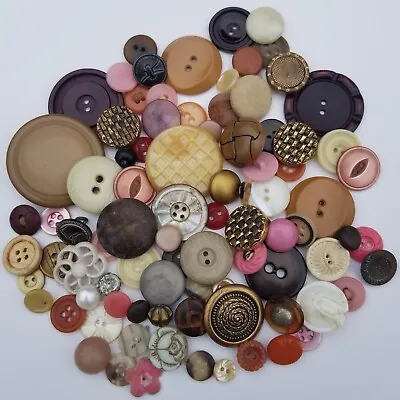 Vintage Button LOT Fancy Celluloid Textured Metal Fabric Leather Mother Of Pearl • $8.60