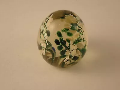 Vintage Art Glass Blown Paperweight 2  Egg Shaped Green/White Flowers Murano? • $16