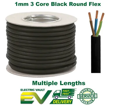 Rubber Cable 3 Core 1.0mm Ho7rn-f Heavy Duty Garden Pond Outdoor Site Extension • £0.99