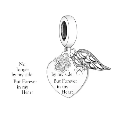 💖 Dog Cat Memorial Charm Forever In My Heart Paw Genuine 925 Sterling Silver  • £16.95