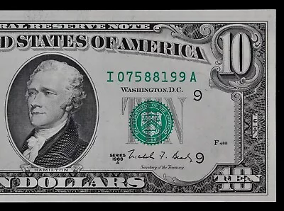 $10 1988A Gem CU Federal Reserve Note I07588199A Series A Ten $ Minneapolis • $49