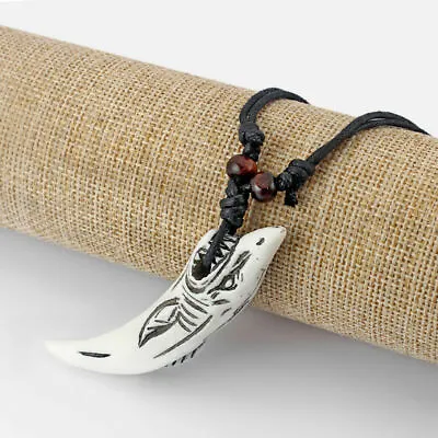 12Pcs White Faux Yak Bone Carved Shark Teeth Tooth Amulet Pendant Necklace • $11.99