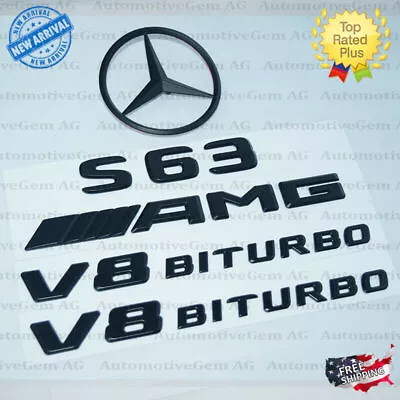 S63 SEDAN AMG V8 BITURBO Rear Star Emblem Black Badge Combo Set Mercedes W221 • $75.99