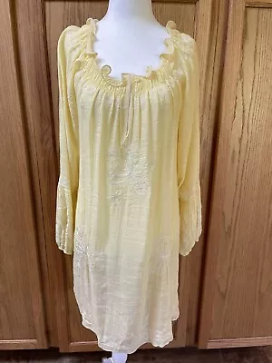 Easley Women’s Pullover Dress Size Small S Yellow W/Detailed Ivory Embroidery • $17.99