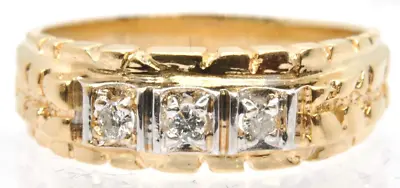 14k Yellow Gold 3-Stone Diamond Nugget Band Estate Ring Size 8 Unisex Men Lady • $199.99