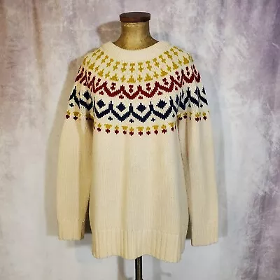 J. CREW Fair Isle Pullover Sweater Merino Wool IVORY Medium • $28