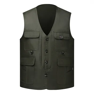 Mens Zipper Multi Pocket Vest Body Warmer Gilet Jacket Hiking Hunting Fishing UK • £12.59