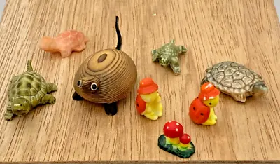 7 Miniature TURTLES + Bonus Mushrooms VTG Ceramic/wood/plastic/stone Figurines • $16