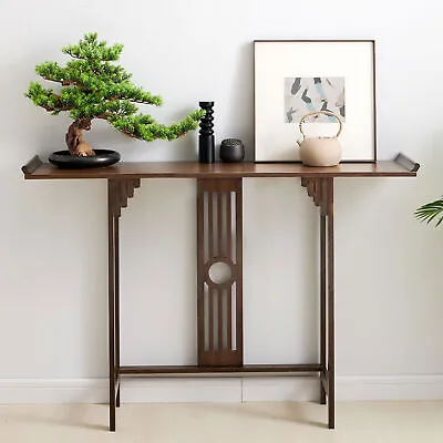 2-Layer Vintage Console Table Sofa Side Table Entryway Table Bamboo Shelf  • $99.99