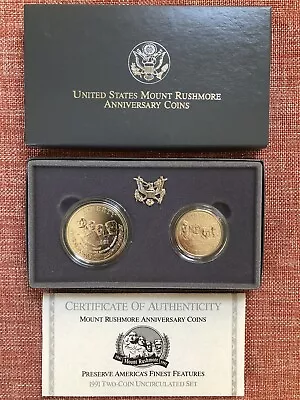 1991 Mount Rushmore Anniversary Commemorative Two Coin Uncirculated Set • $44