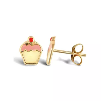 9ct Yellow Gold Children's Enamelled Cup Cake  Stud Earrings  • £27.50