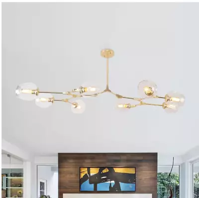 Chandelier Gold Adjustable Arms Glass Shades 8-Light Clear Modern Bella Depot • $94.03