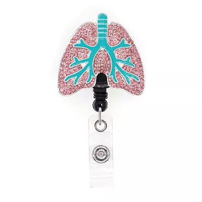 Medical Pink Rhinestone Enamel Lung ID Badge Holder Reel Nurse Accessories • $9