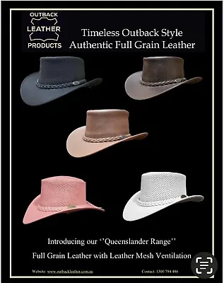 NEW Queenslander Australian Aussie Outback Bush Hat Buffalo Leather Akubra Style • $59.99