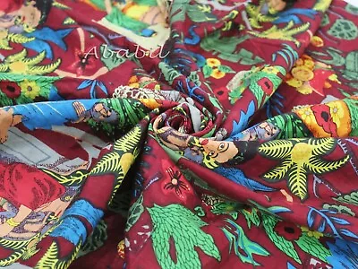 Indian Handmade Cotton Fabric Sewing Frida Kahlo Printed Running Fabric 10 Yard • $67.23