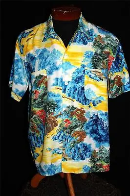 $280 • Buy Rare Collectible Quality 1950's Penny's Rayon Hawaiian Print Shirt Size Medium