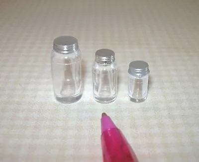 Miniature Mason-Type Jars (3) Clear Plastic W/Silver Lids: DOLLHOUSE 1:12 • $4.49