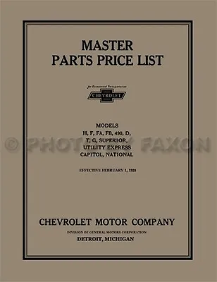 Chevrolet Master Parts Book 1924 1925 1926 1927 1928 Chevy Car And Truck Catalog • $139.23