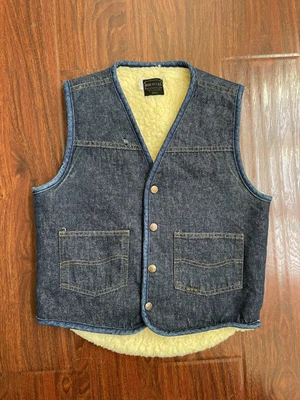 $14.99 • Buy Vintage 70s Sears Roebuck Sherpa Lined Denim Jean Vest Size S Made In USA