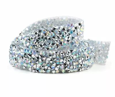 Crystal AB Rhinestone Bridal Belt Trim Thin Iron On Snagless 1.5cm X 34  • $11.99