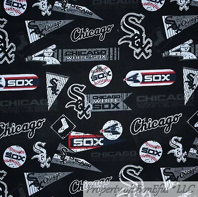 BonEful FABRIC FQ Cotton Quilt Black Red B&W Chicago White Sox Baseball NLB USA • $6.30