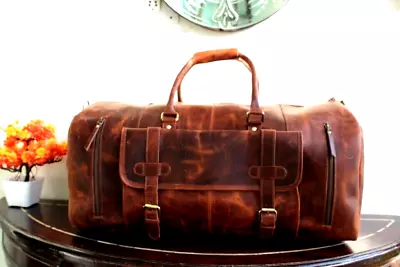 Genuine Leather Travel Duffel Bag Weekend Luggage Buffalo Leather Duffle Bag • $112.81