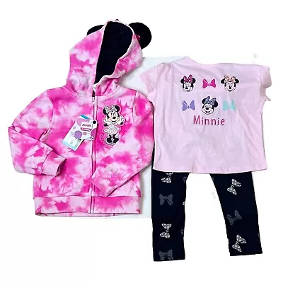 Disney Minnie Mouse 3-piece Set NWT $33 Size 4T Pink Tie Dye Hoodie Set • $19.97