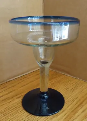 Mexican Hand-Blown Margarita Glass 6” With Cobalt Blue Accents • $9.99