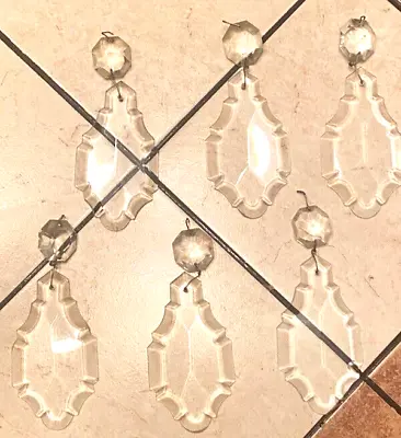 6 Vintage French 4  Crystal Prism Lamp Chandelier Leaf Shape Facet Antique • $15.79