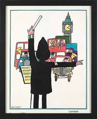 Original Vintage Poster Tomi Ungerer Air India London  Travel  1969 FRAMED • $570