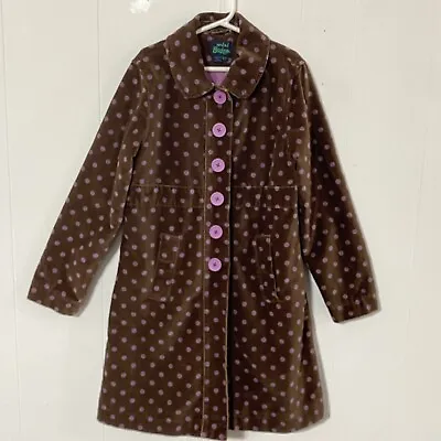 Mini Boden Jacket Brown Pink Polka Dot 9-10 Velour Velveteen Dress Coat Girls • $26.99