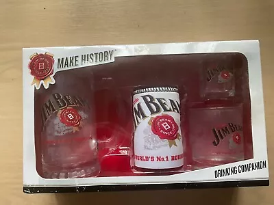 Jim Beam Glass Beer Stein & 2  Glasses Stubby Holder • $55