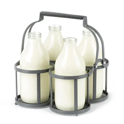 4 Milk Bottle Holder Tidy Crate Rack Carry Carrier Doorstep Store Jug Caddy Pint • £14.94