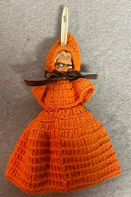 Vintage Crochet Kitchen Witch Granny Doll Feather Duster Cover • $18.99