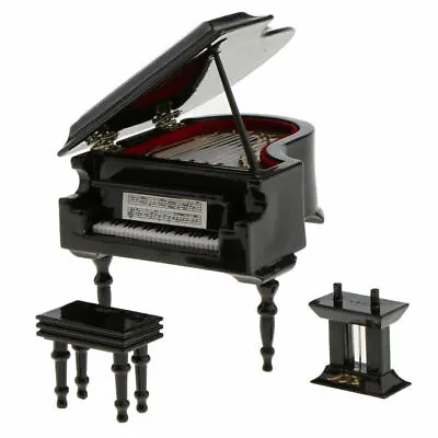 1:12 Dollhouse Miniature Wooden Piano With Music Stool Musical Instrument Decor • $23.63