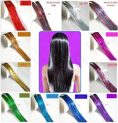 Woman Long Hair Tinsel Sparkle Holographic Glitter Extensions Highlight Party  • £3.45