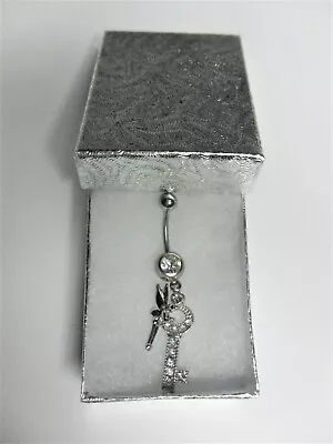 New Disney World Tinkerbell Crystal Key Charm On Surgical Steel Belly Navel Bar • £18.95