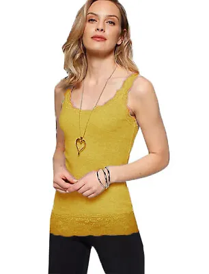 Plus Size Ladies Plain Camisole Vest Top Lace Trim Neck Cami Tank Strappy Top • £8.99