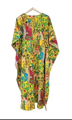 Yellow Frida Kahlo Kaftan Dress Plus Size Dress Frida Kahlo Kaftan Indian • $39.99