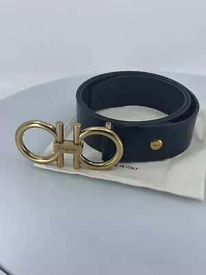 Salvatore Ferragamo Adjustable Black Belt Big XL Gold Buckle • $185