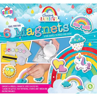 Make Mould & Paint Your Own Magnets Children's Craft Kit Rainbow Unicorn Heart • £7.99