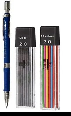 2mm Mechanical Pencil Set Artist Sketching Art 12x Black & 12x Mix Colours Leads • £5.95