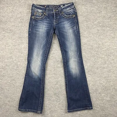 Miss Me Jeans Womens 25 Distressed Embellished Bootcut Blue Denim Southwest • $25.99