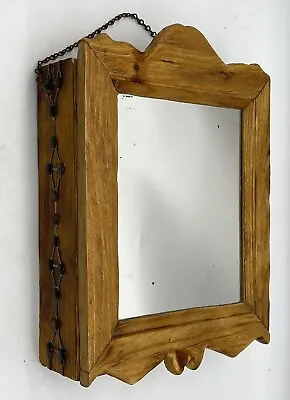 Rare Antique Hanging Rustic Oak Mirror Medicine Storage Cabinet Mirror Hand Made • $405